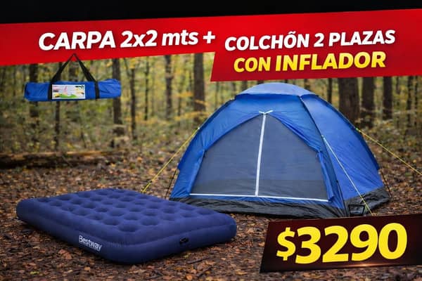 Carpa 2x2 + colchón 2 plazas con inflador